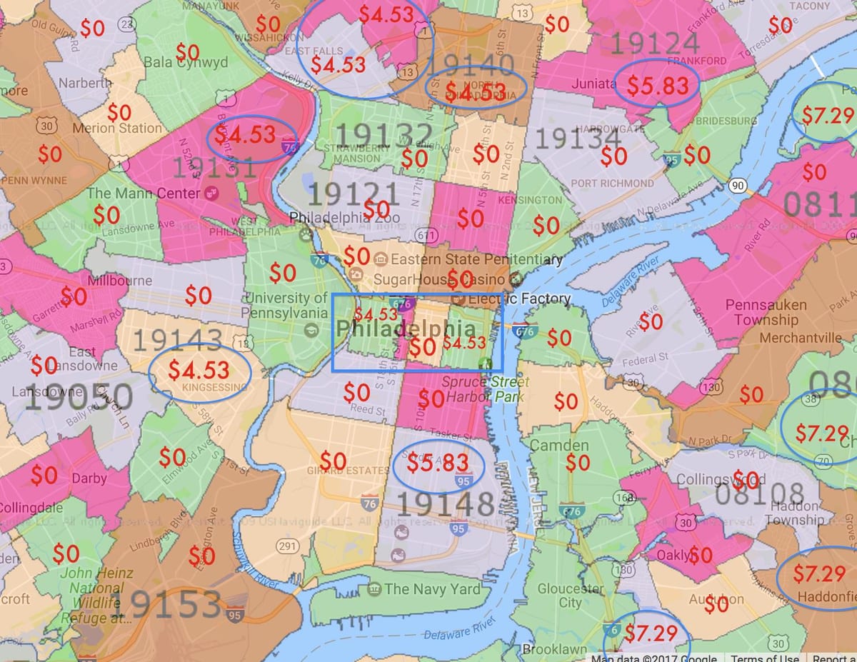Philadelphia và khu vực xung quanh bản đồ