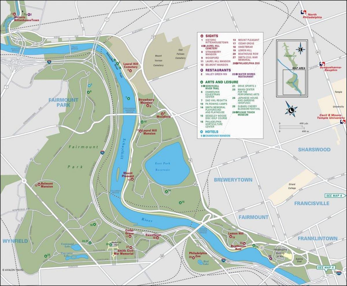 bản đồ của công viên fairmount Philadelphia
