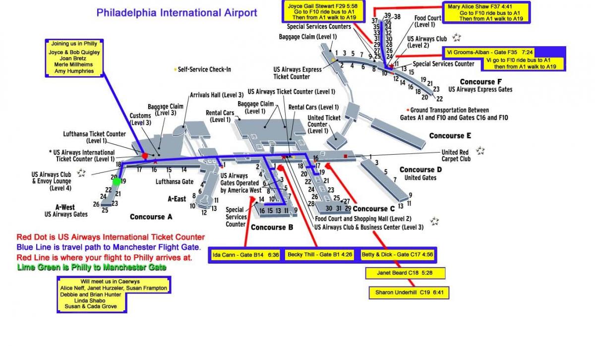 bản đồ sân bay Philadelphia